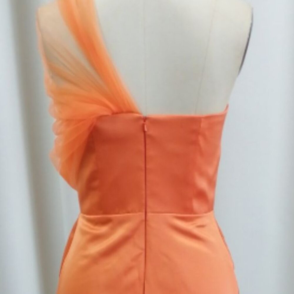One-Shoulder Orange Satin Wedding Dress